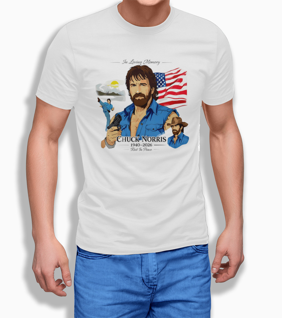Chuck Norris Legends Never Die 1940 2026 American Flag T-Shirt