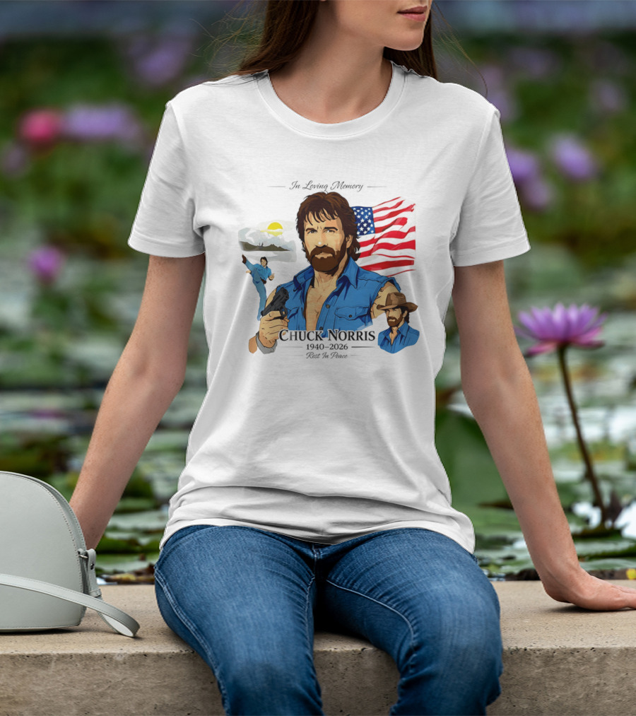 Chuck Norris Legends Never Die 1940 2026 American Flag T-Shirt