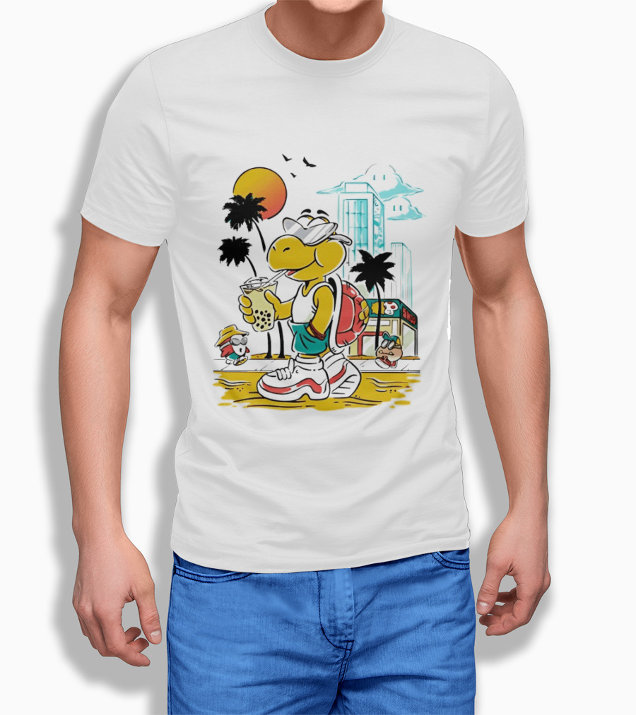 Koopa Troopa Beach Day Vibes With Bubble Tea And Palm Trees T-Shirt