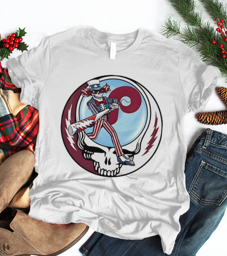 Philadelphia Phillies Uncle Sam Skeleton Baseball Stealie T-Shirt