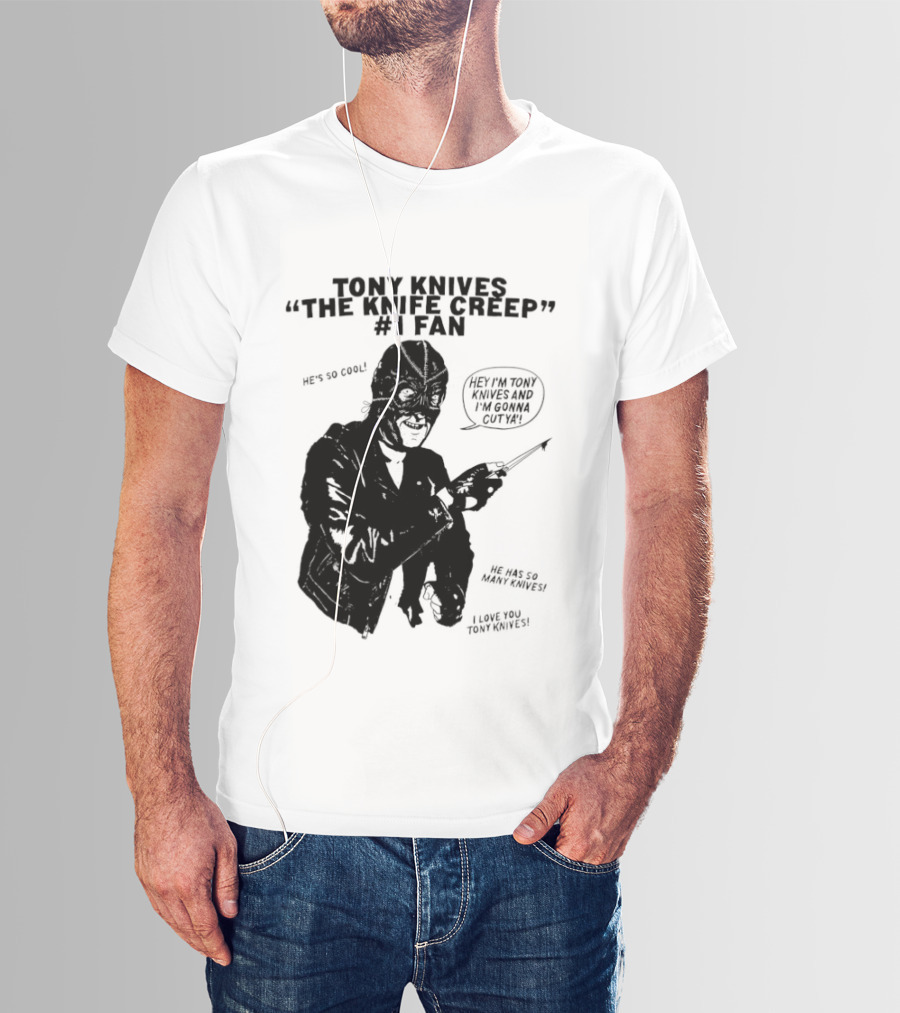 Tony Knives The Knife Creep Volume One Leather Jacket Mysterious True Crime Legendary Horror Movie Night Stalk Western Adventure T-Shirt