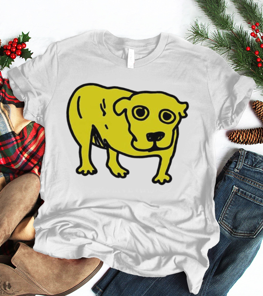 Tripod Dog Doodle Minimalist Yellow Canine Drawing T-Shirt