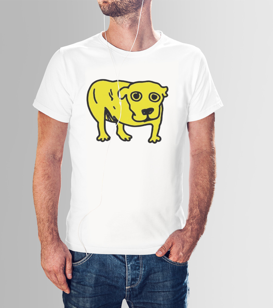 Tripod Dog Doodle Minimalist Yellow Canine Drawing T-Shirt
