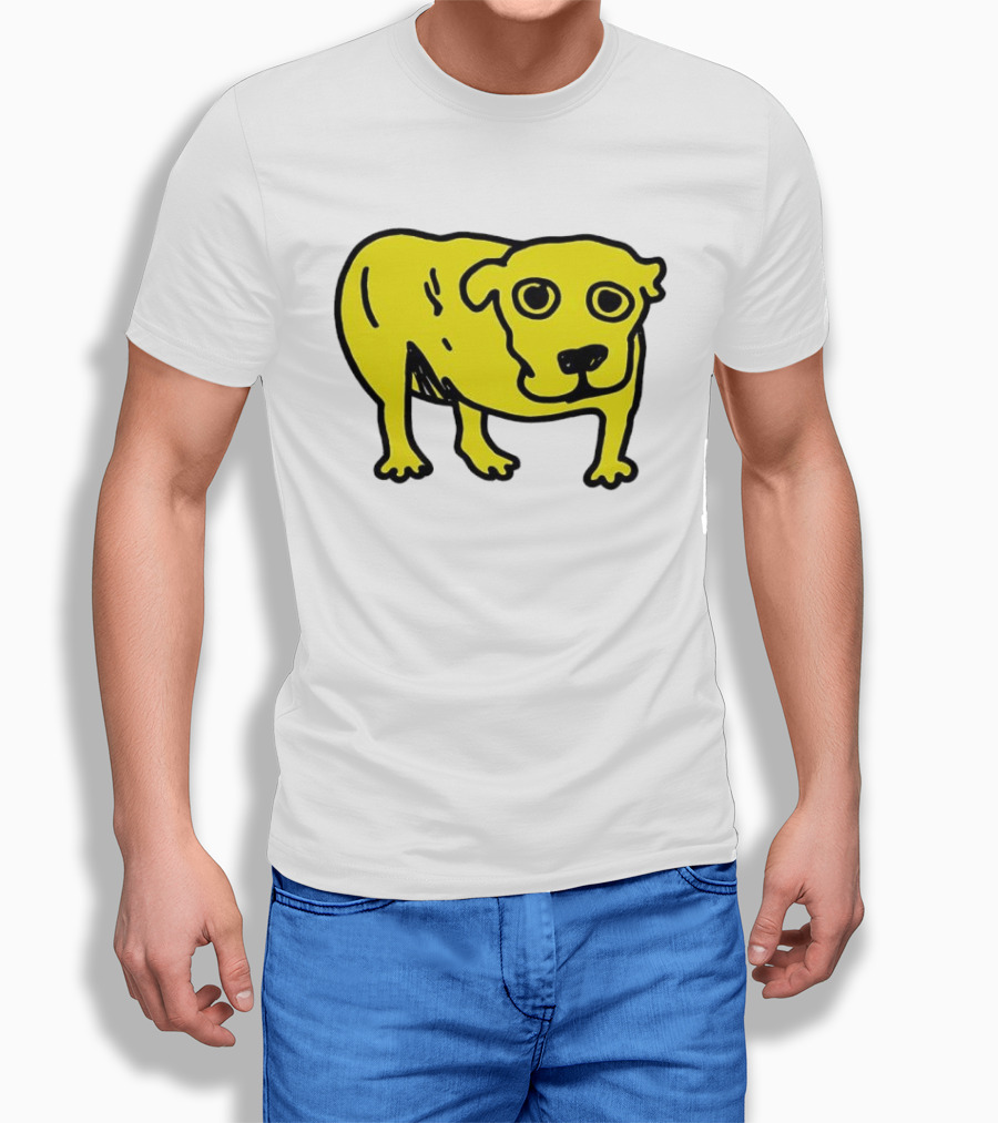 Tripod Dog Doodle Minimalist Yellow Canine Drawing T-Shirt