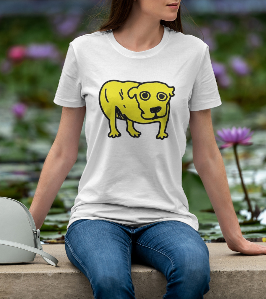 Tripod Dog Doodle Minimalist Yellow Canine Drawing T-Shirt