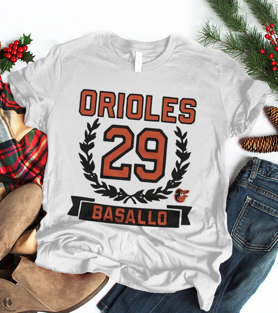 Orioles 29 Basallo Wreath Baltimore Baseball Rookie T-Shirt