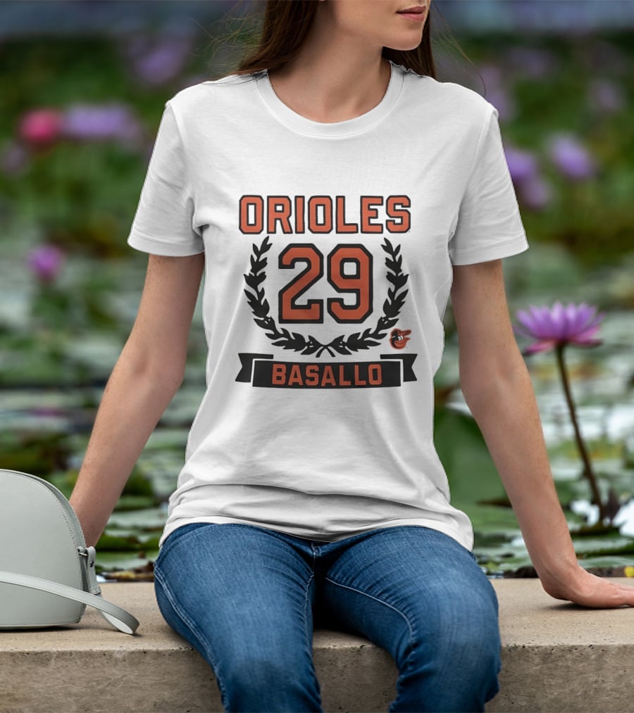 Orioles 29 Basallo Wreath Baltimore Baseball Rookie T-Shirt
