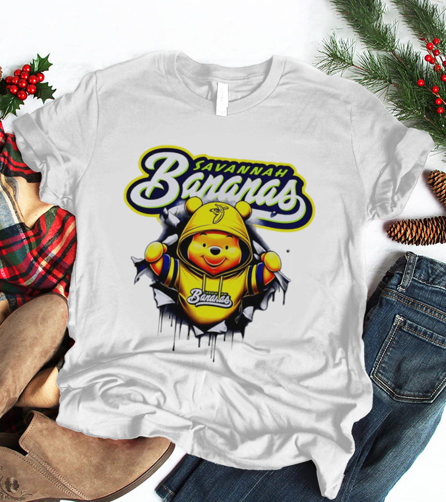 Savannah Bananas Winnie The Pooh Yellow Hooded Character With Banana Ball T-Shirt
