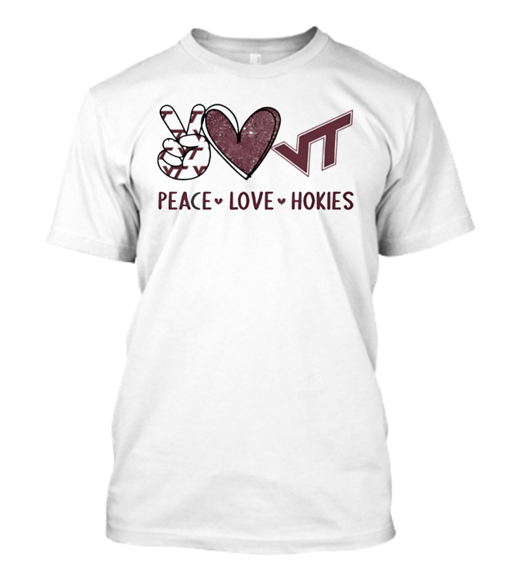 Peace Love Hokies VT Hand Sign Heart Shape Virginia Tech Football T-Shirt