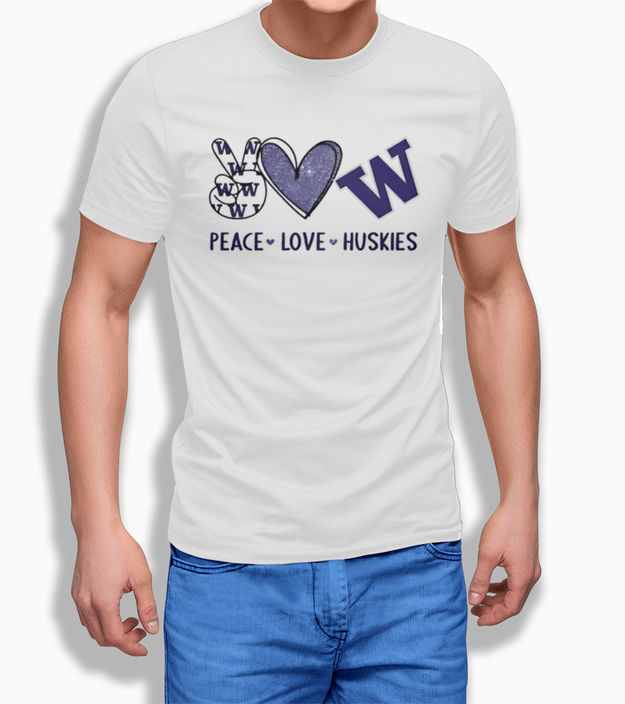 Peace Love Huskies Washington Huskies Football Hand Sign Heart Shape W T-Shirt