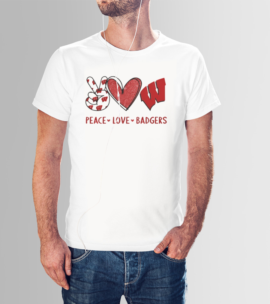 Peace Love Badgers Wisconsin Football Heart Sign T-Shirt