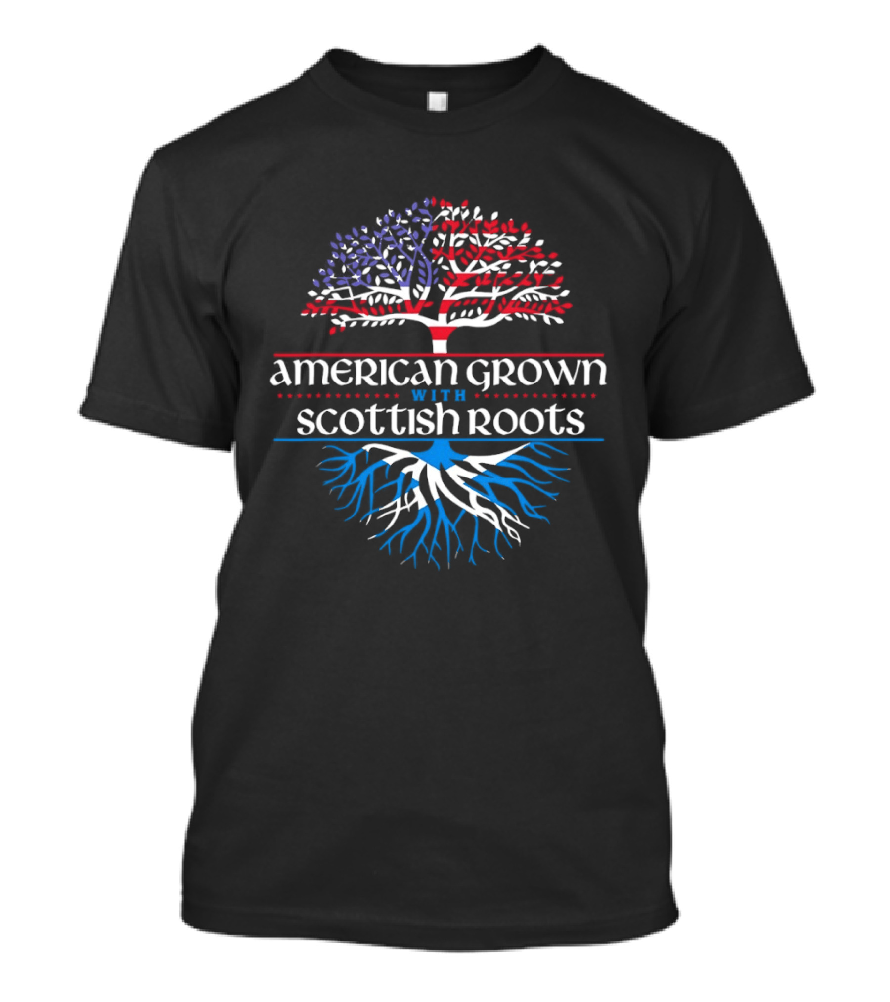 American Grown With Scottish Roots Tree American Flag Scotland Flag T-Shirt