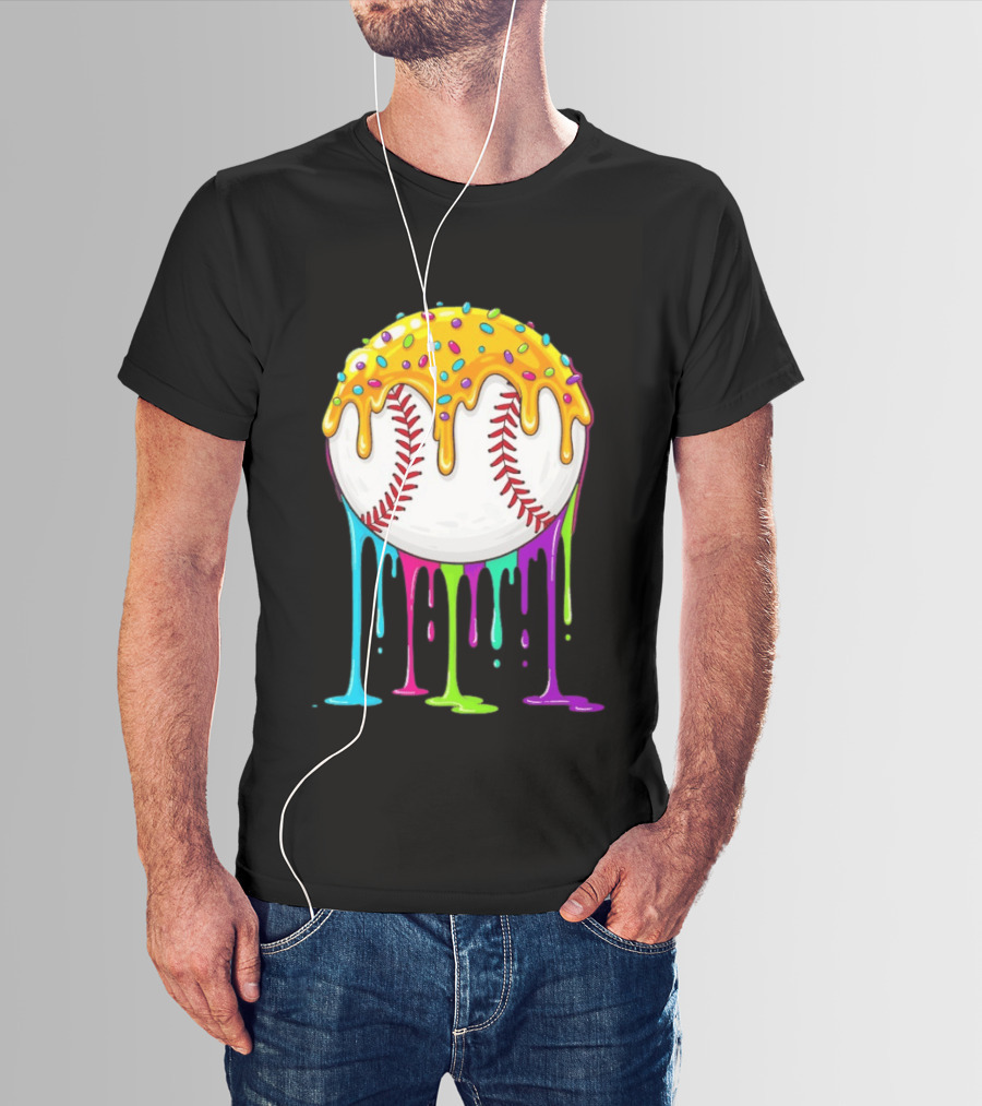 Baseball Dripping Icing Candy Sprinkles Rainbow T-Shirt