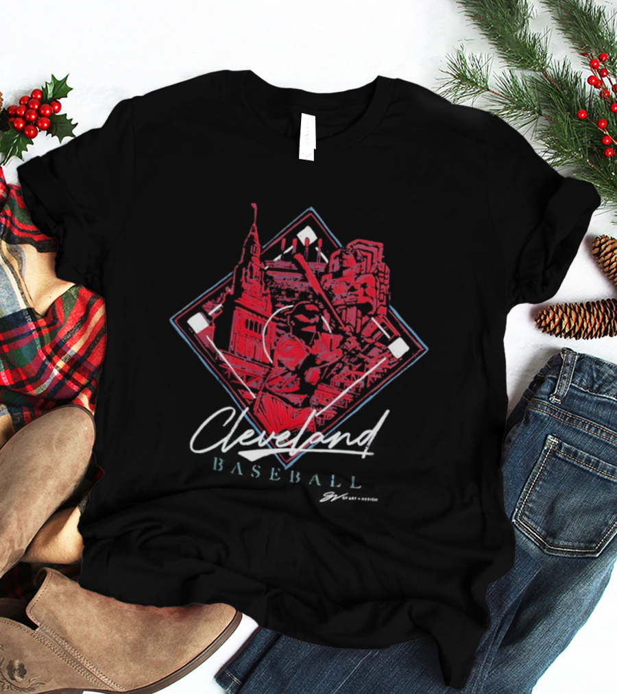 Cleveland Baseball Diamond Collage Skyline Batter Landmark T-Shirt
