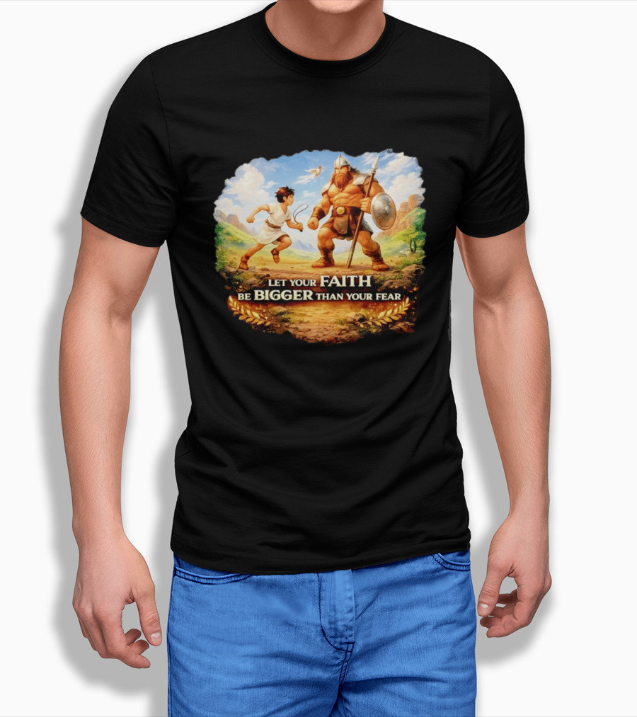 David And Goliath Let Your Faith Be Bigger Than Your Fear Christian Message T-Shirt