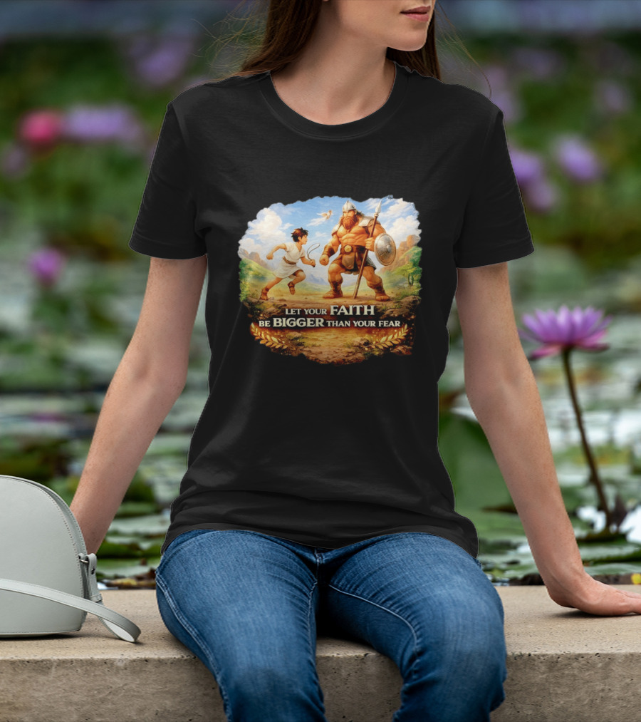 David And Goliath Let Your Faith Be Bigger Than Your Fear Christian Message T-Shirt
