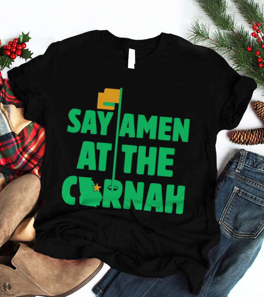 Say Amen At The Cornah Golf Flag Star Motif T-Shirt