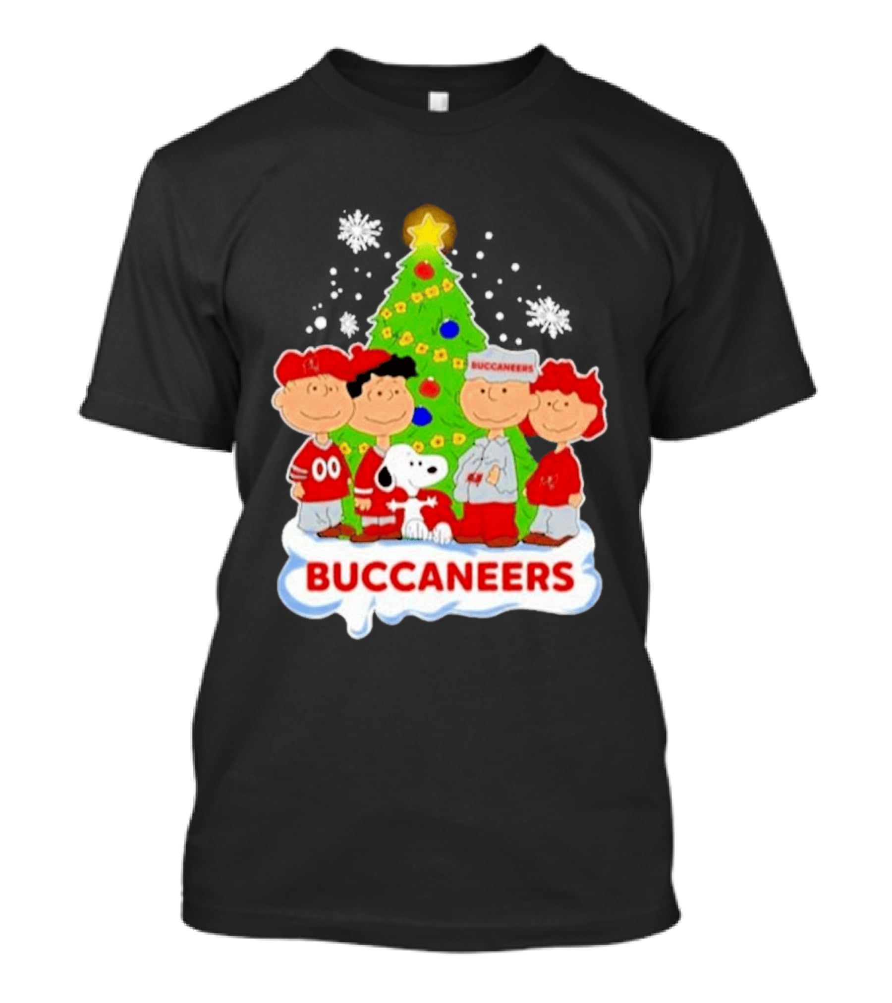 Snoopy Buccaneers Christmas Tree Tampa Bay Peanuts Holiday T-Shirt