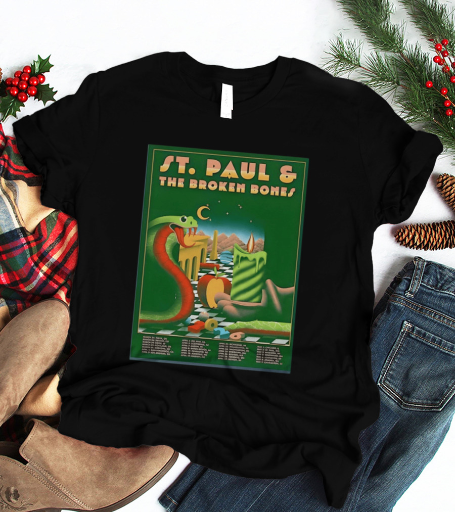 St Paul And The Broken Bones 2026 North America Tour Snake Candle Chessboard T-Shirt