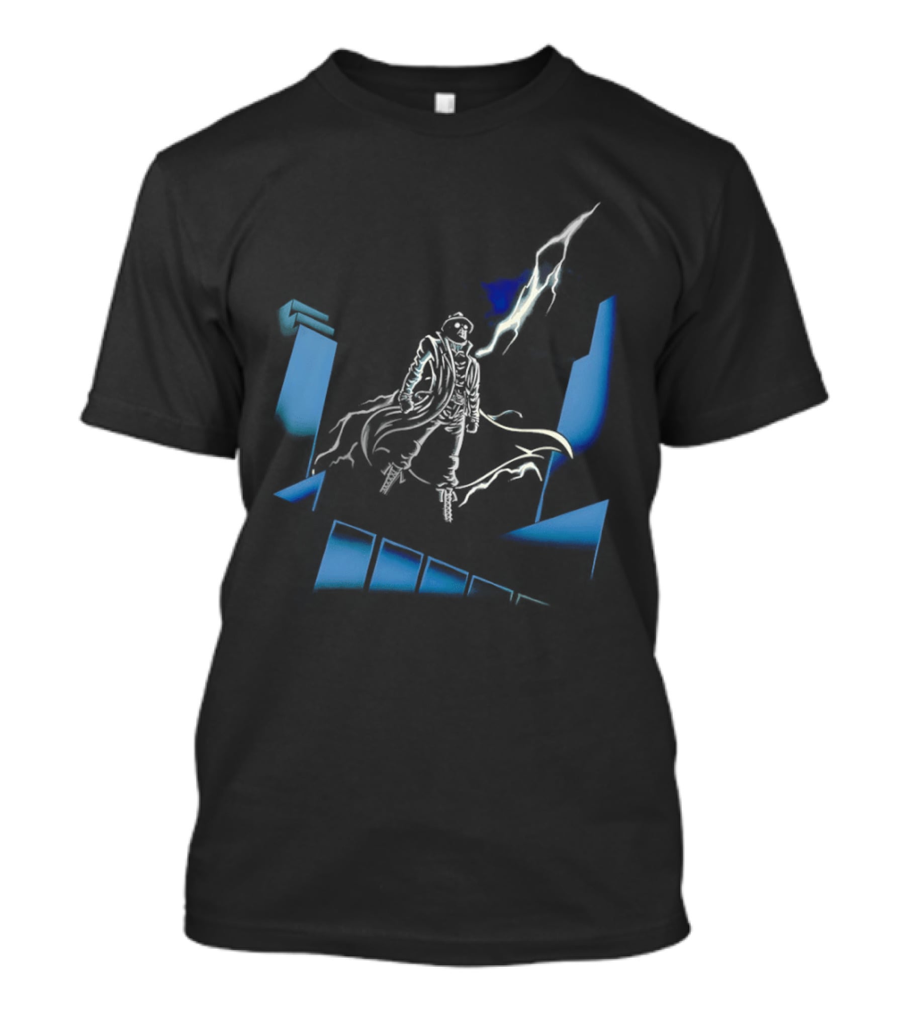 Mysterious Man Trench Coat Lightning Building Spider Man Noir T-Shirt