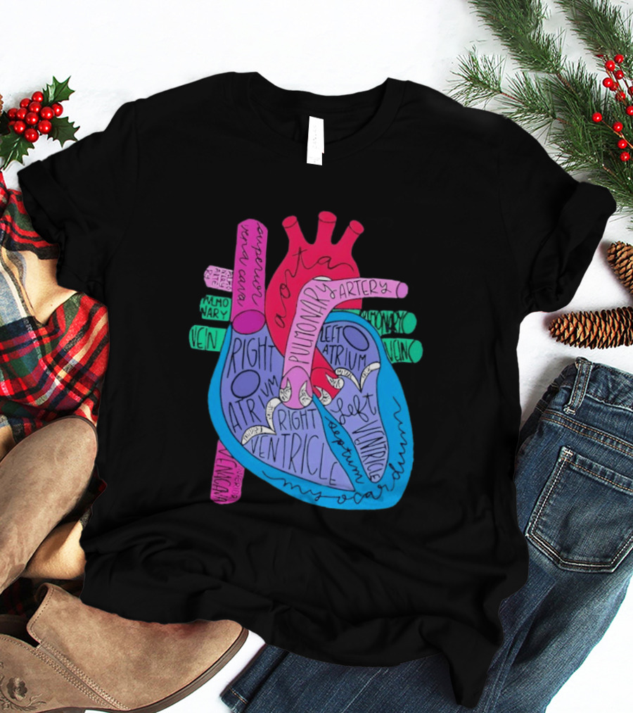 Heart Anatomy Aorta Pulmonary Artery Superior Vena Cava Right Atrium Ventricle Diagram T-Shirt
