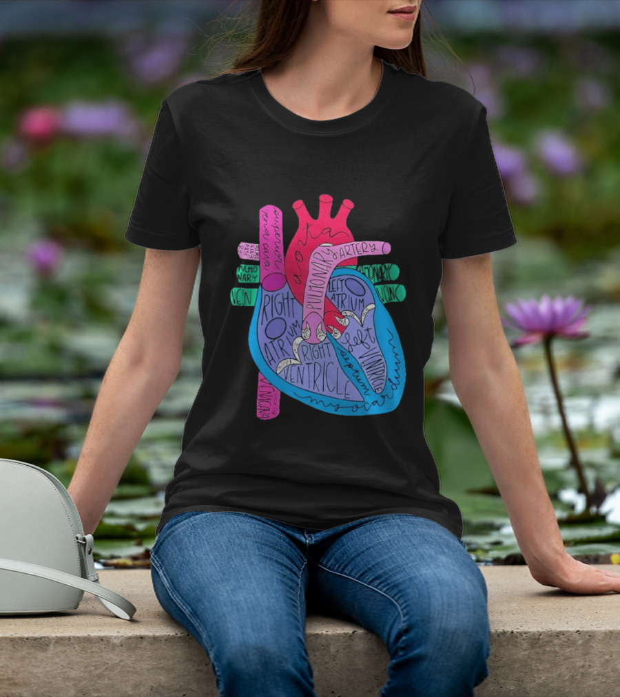 Heart Anatomy Aorta Pulmonary Artery Superior Vena Cava Right Atrium Ventricle Diagram T-Shirt