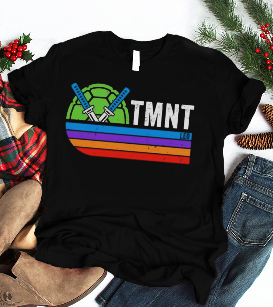 TMNT Leonardo Leo Swords Turtle Shell Colorful Stripes T-Shirt