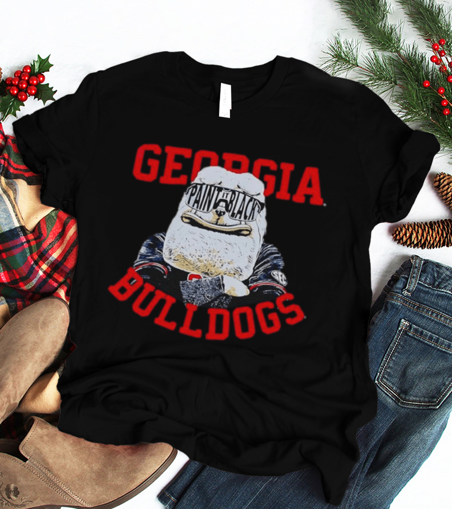 Georgia Bulldogs Paint It Black Bulldog Mascot Baseball T-Shirt