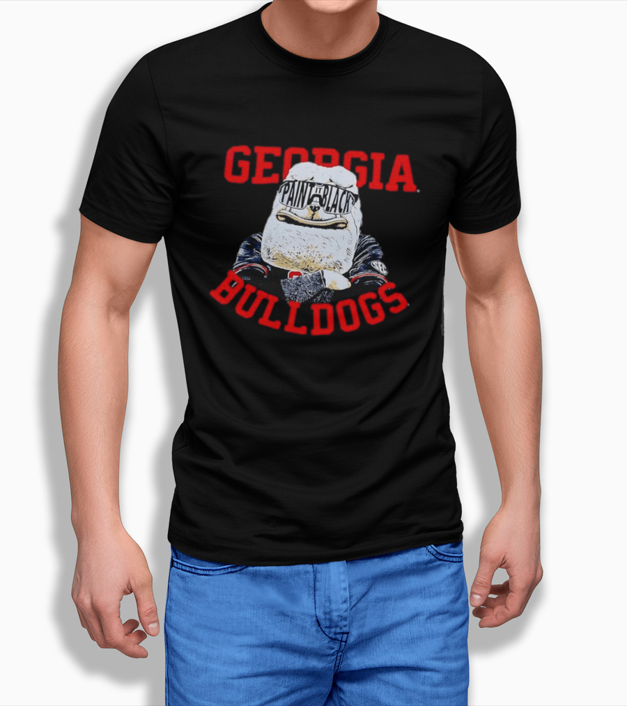 Georgia Bulldogs Paint It Black Bulldog Mascot Baseball T-Shirt