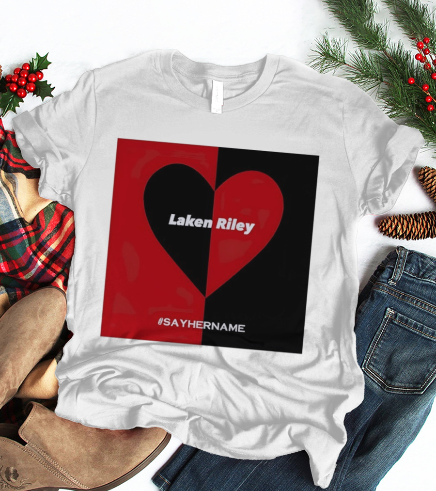 Laken Riley Heart SayHerName Red Black Heart Shape T-Shirt