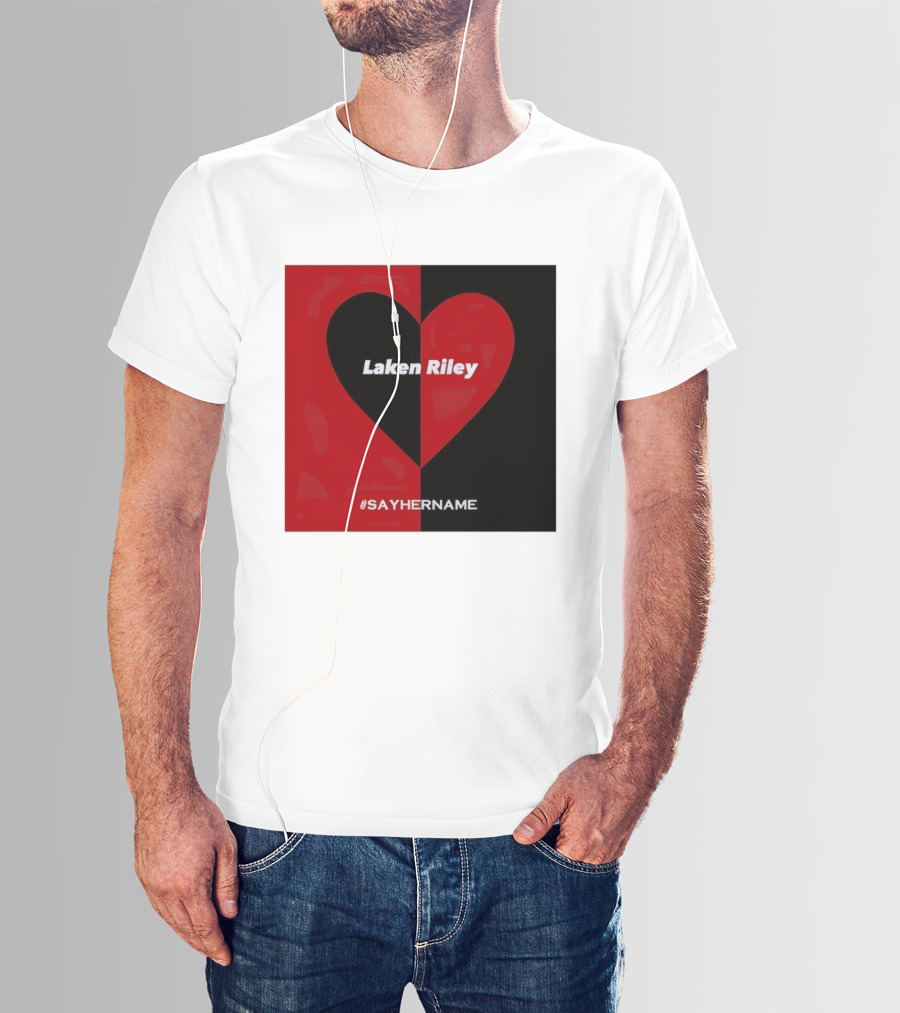 Laken Riley Heart SayHerName Red Black Heart Shape T-Shirt