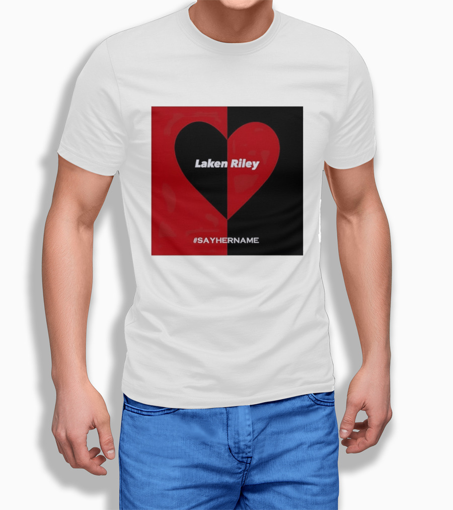 Laken Riley Heart SayHerName Red Black Heart Shape T-Shirt