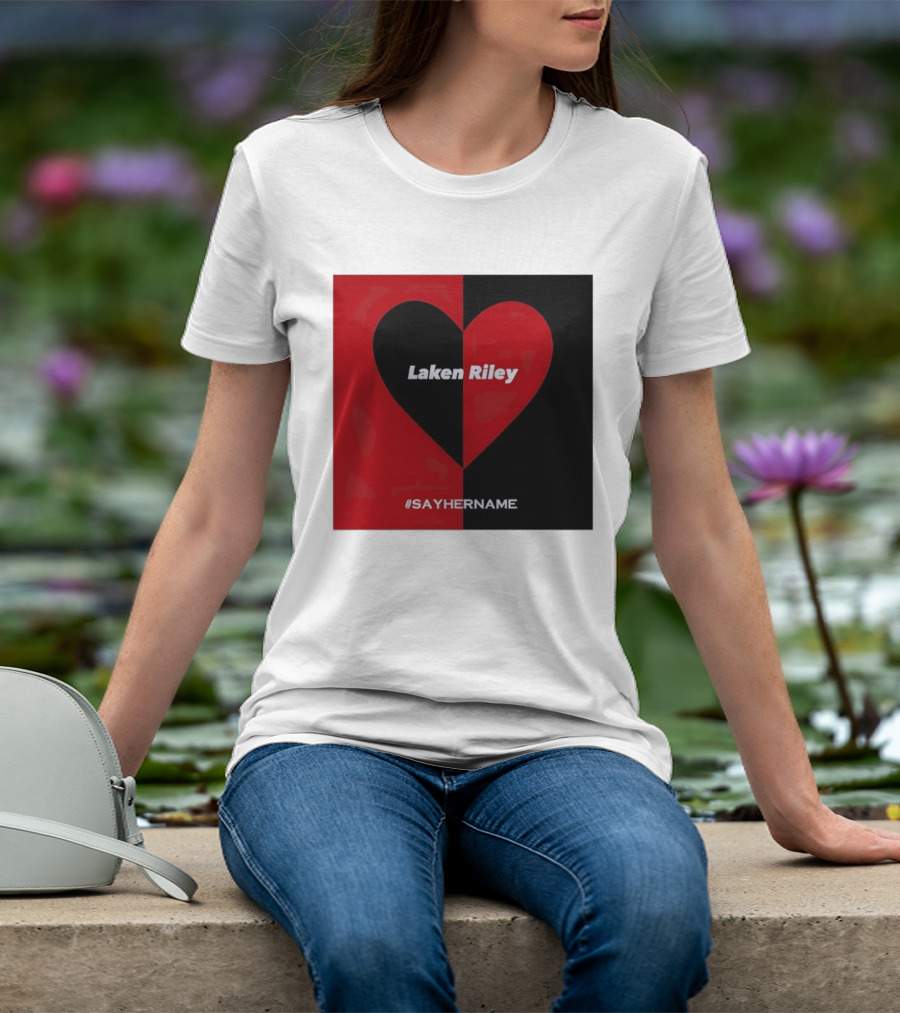 Laken Riley Heart SayHerName Red Black Heart Shape T-Shirt