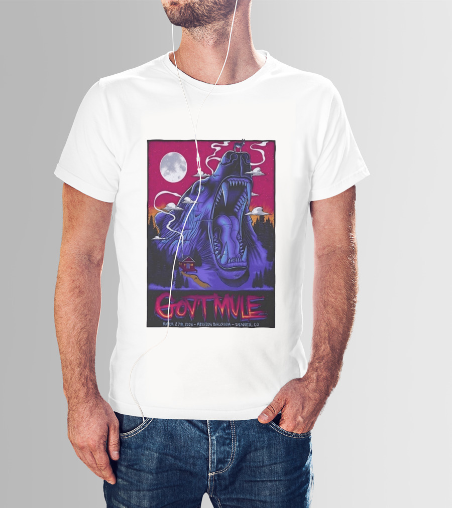 Govt Mule Mission Ballroom Denver March 27 2026 Mystical Bear And Moon Scene T-Shirt