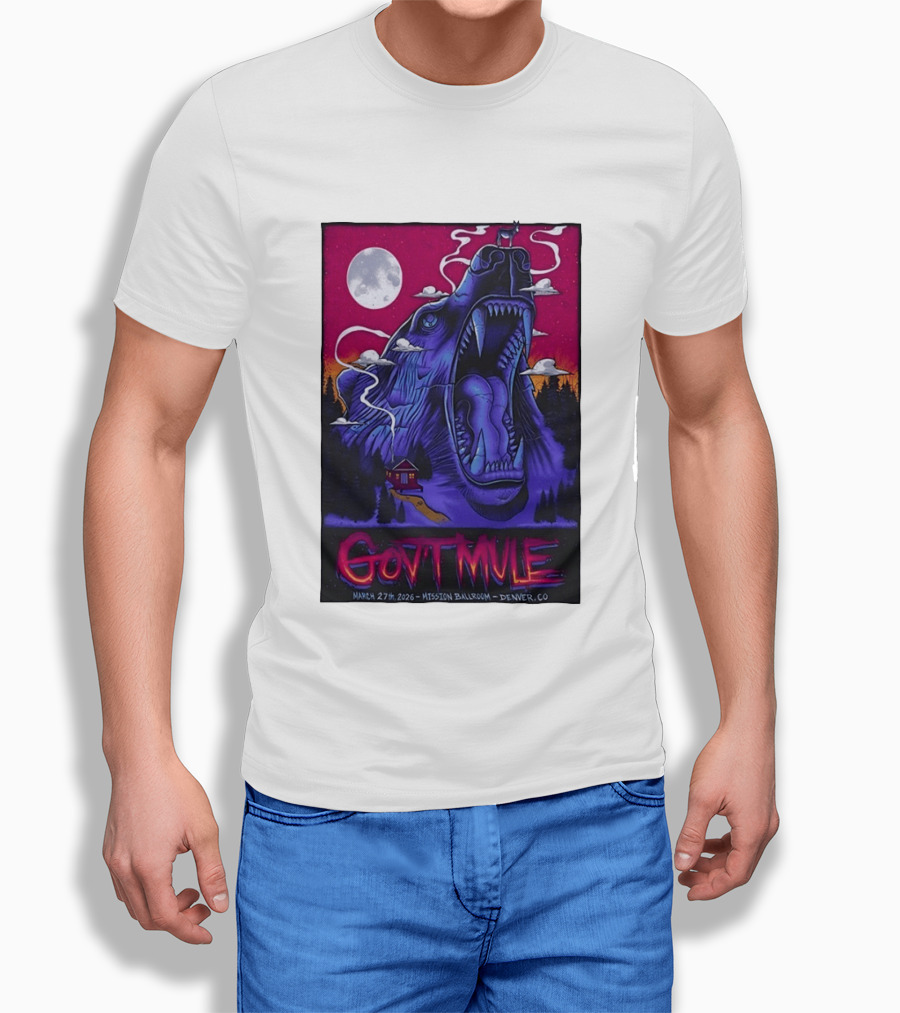 Govt Mule Mission Ballroom Denver March 27 2026 Mystical Bear And Moon Scene T-Shirt
