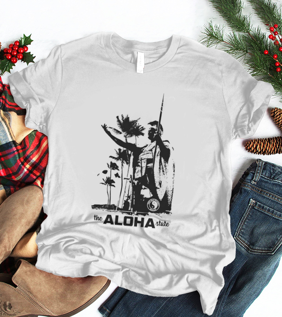 The Aloha State Ka Black White Hawaiian King Statue Palms T-Shirt