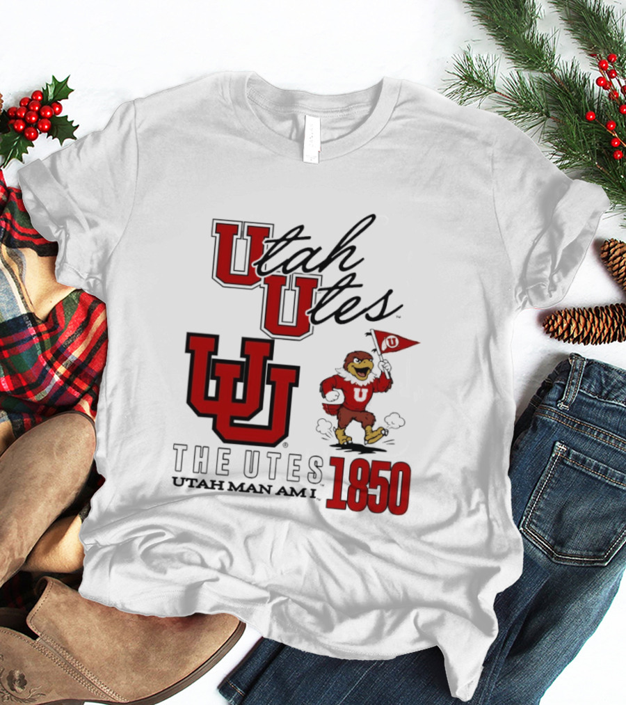 Utah Utes The Utes Utah Man Am I 1850 UU Holding Flag T-Shirt