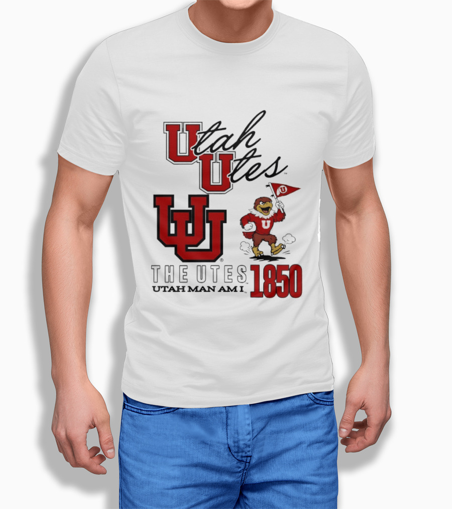 Utah Utes The Utes Utah Man Am I 1850 UU Holding Flag T-Shirt