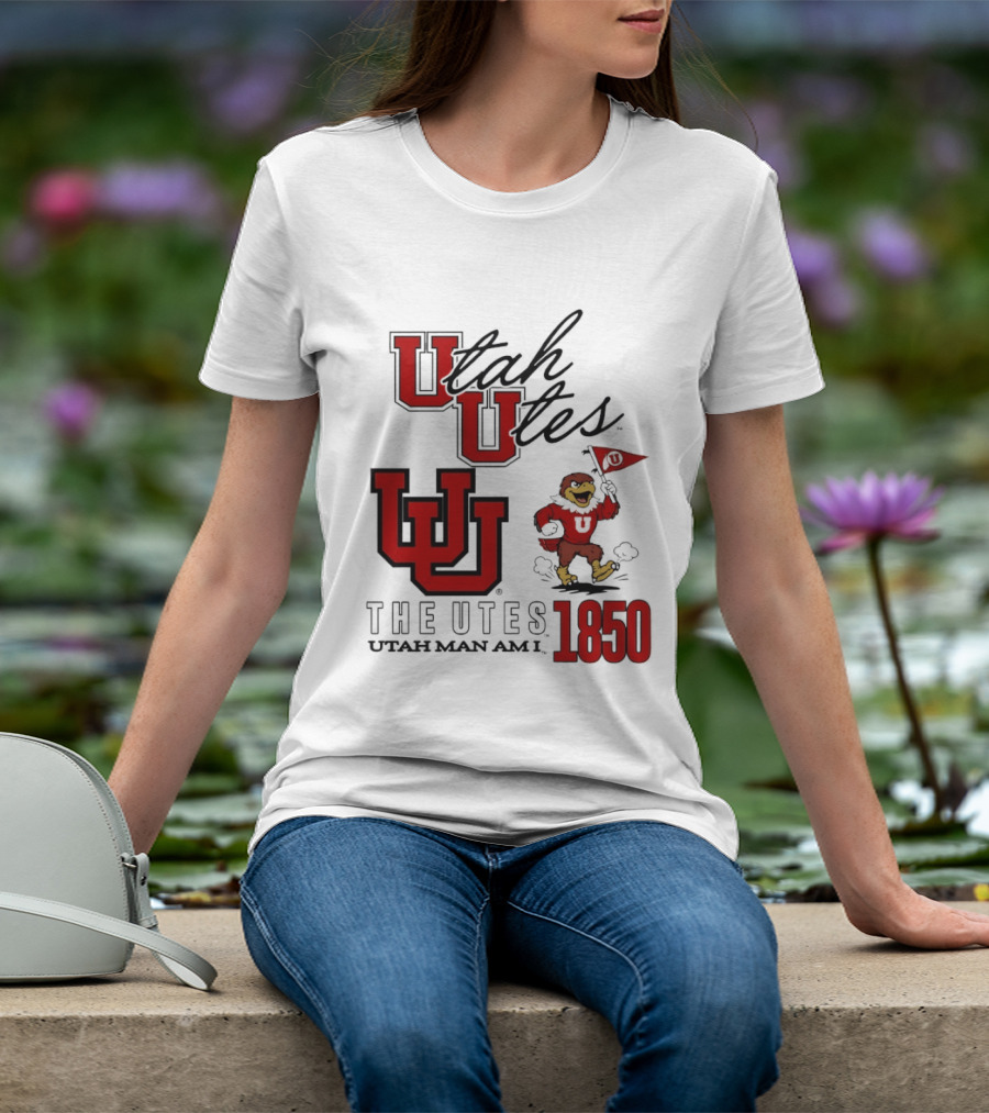 Utah Utes The Utes Utah Man Am I 1850 UU Holding Flag T-Shirt
