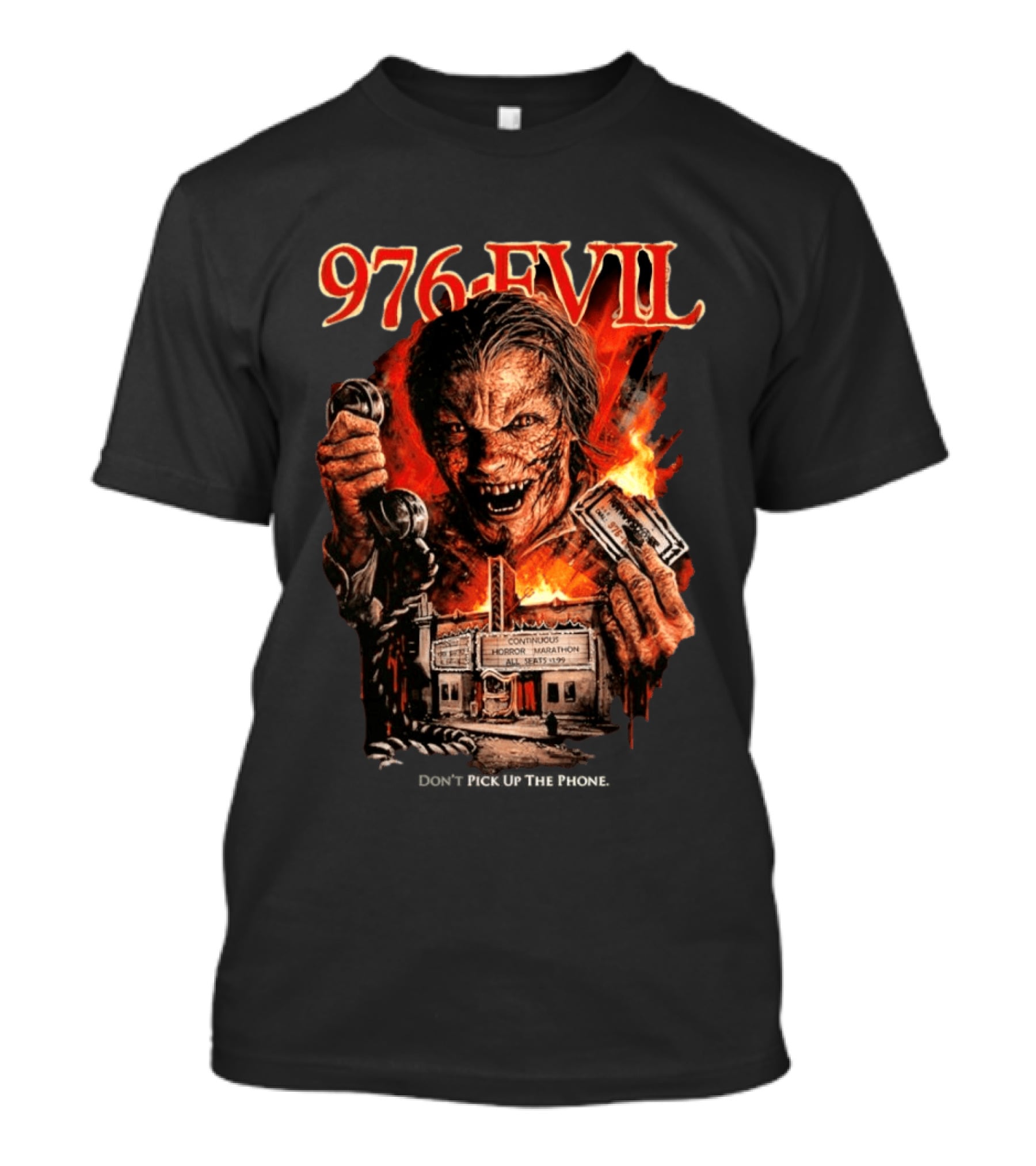 976 Evil Horror Marathon Phone Warning T-Shirt