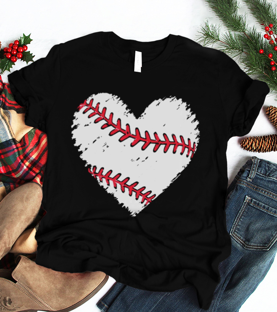 Heart Shaped Baseball Stitching Love Baseball T-Shirt