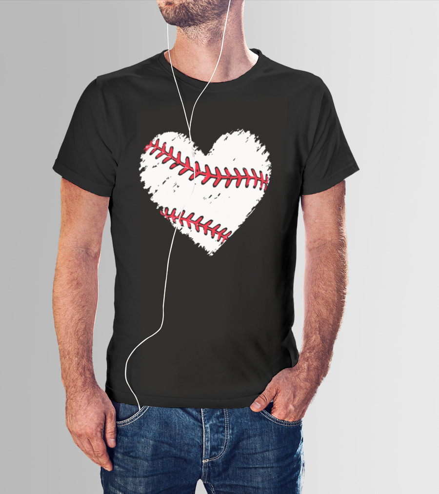 Heart Shaped Baseball Stitching Love Baseball T-Shirt