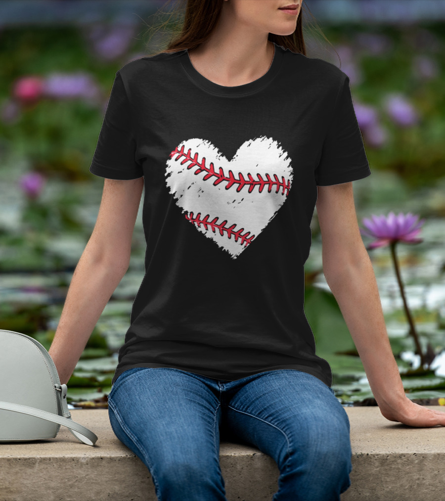 Heart Shaped Baseball Stitching Love Baseball T-Shirt