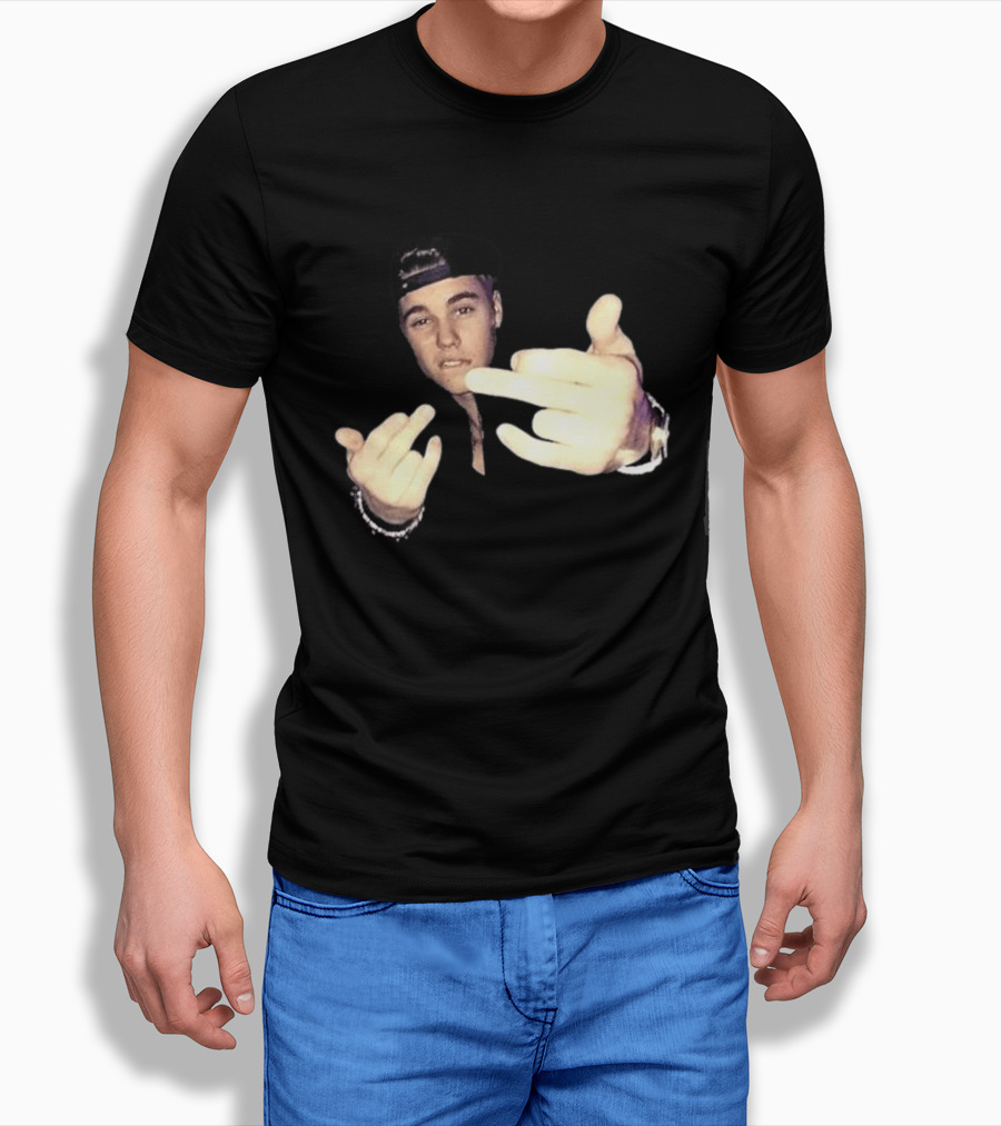Justin Bieber Middle Finger Gesture Bold Expression T-Shirt