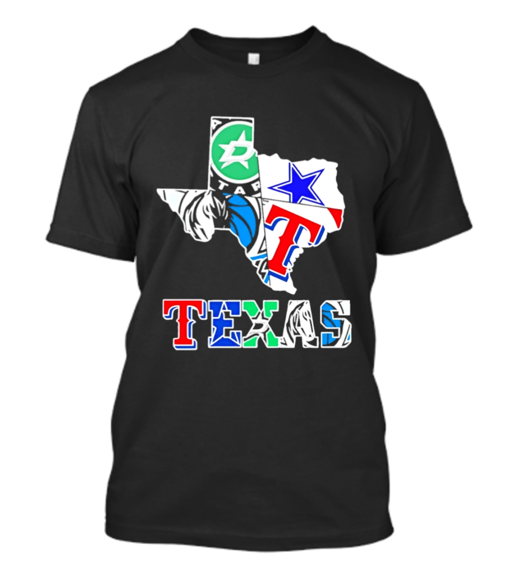 Texas Dallas Stars Mavericks Cowboys Rangers Sports Map T-Shirt