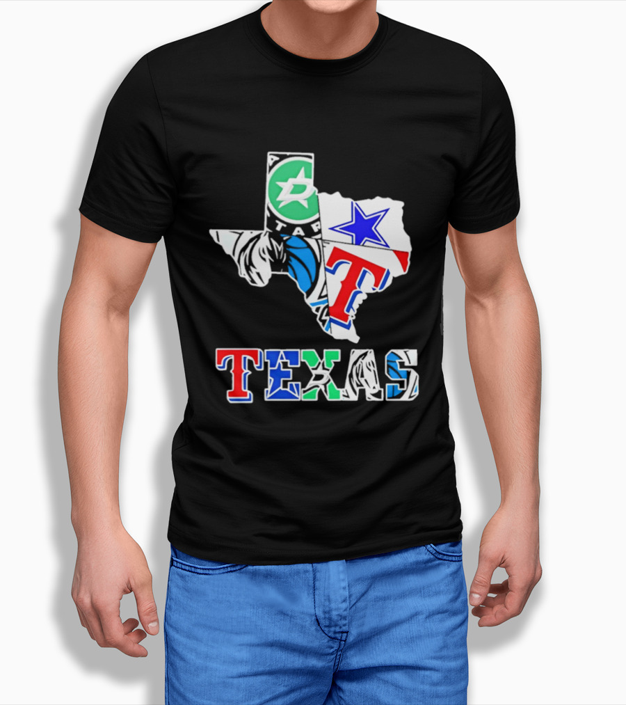 Texas Dallas Stars Mavericks Cowboys Rangers Sports Map T-Shirt