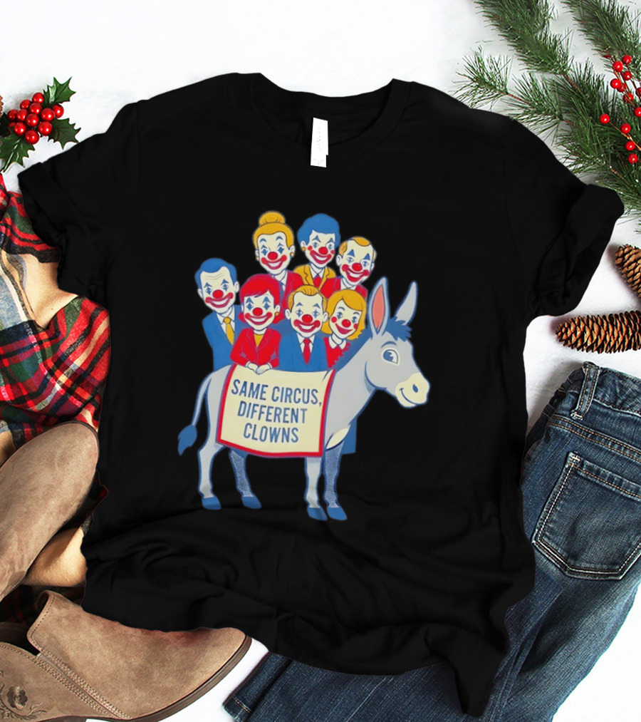 Same Circus Different Clowns Riding A Donkey Clown Faces T-Shirt