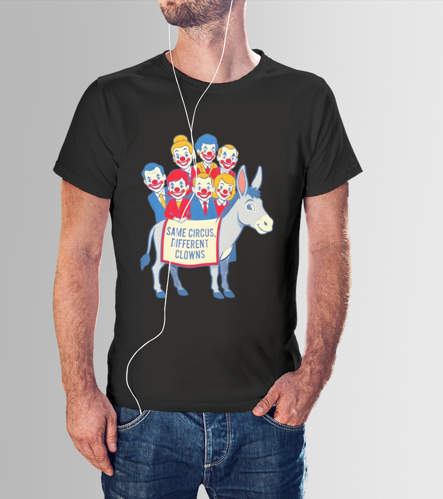 Same Circus Different Clowns Riding A Donkey Clown Faces T-Shirt