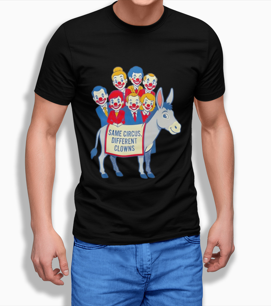 Same Circus Different Clowns Riding A Donkey Clown Faces T-Shirt