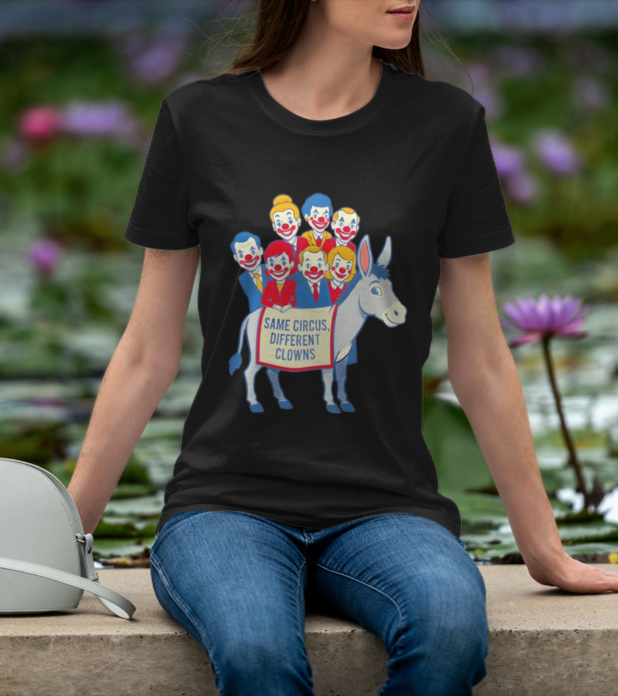 Same Circus Different Clowns Riding A Donkey Clown Faces T-Shirt